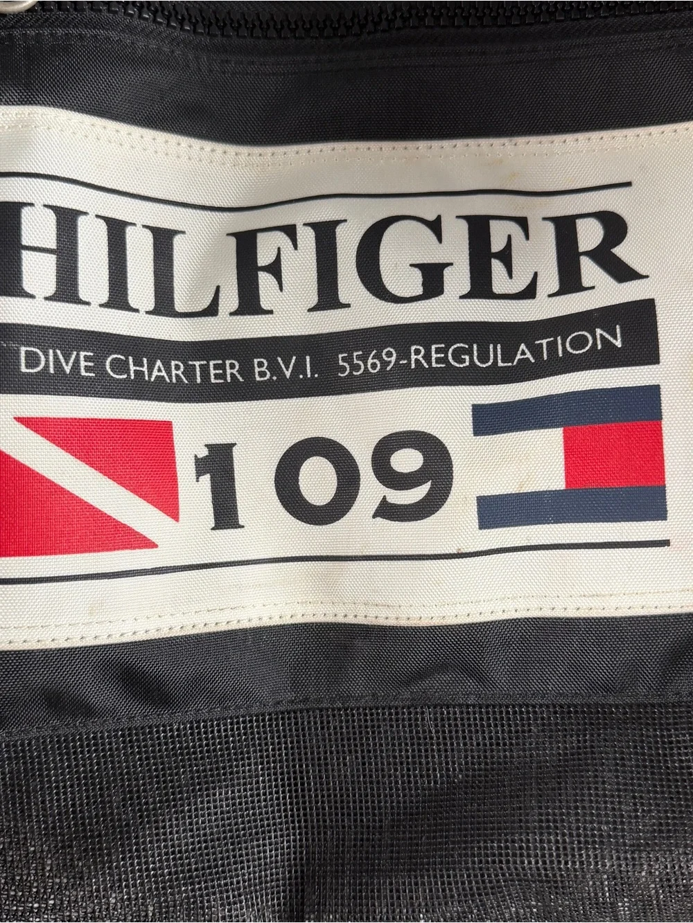 Vintage Tommy Hilfiger Black, Red & White Nautical Mesh Tote